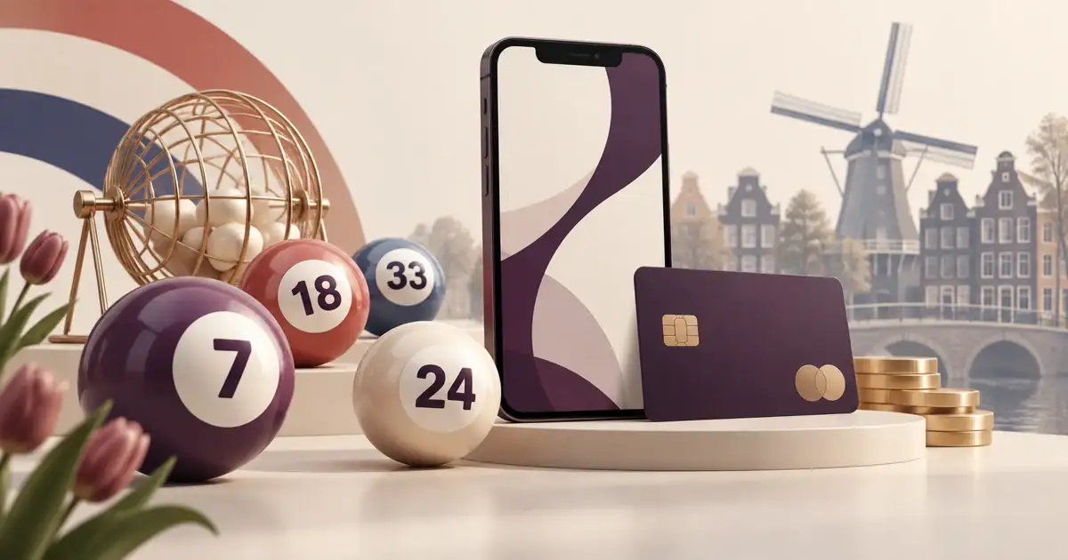 Illustratieve compositie met bingoballen, smartphone en bankbetaling als beeld voor Winnitt in Nederland