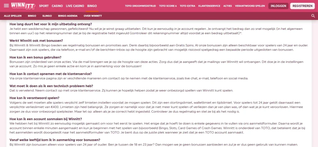 Officiële Winnitt FAQ met de uitbetaling binnen een uur en de toelichting over wettelijke controles